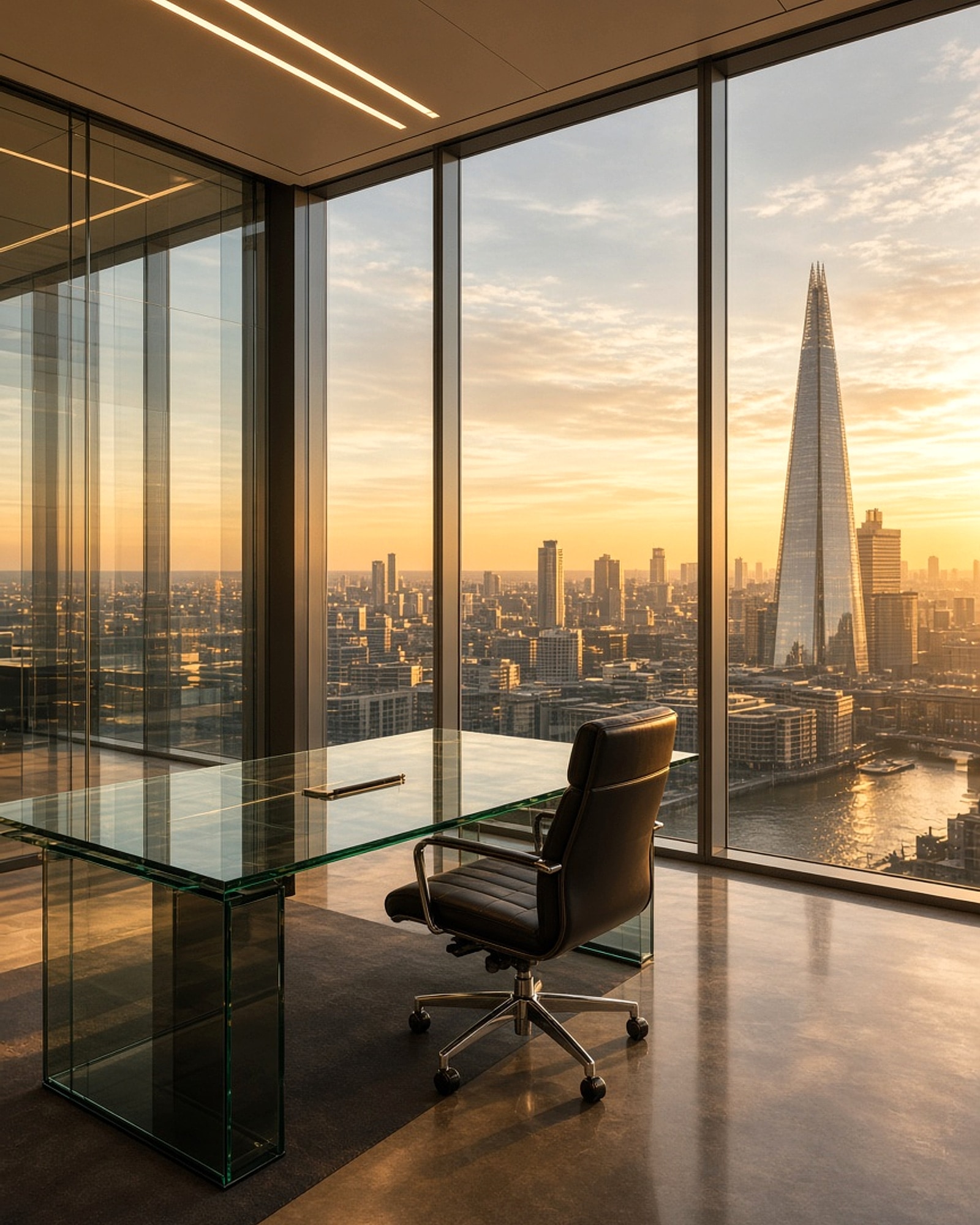 A high-rise London office looking out over the city